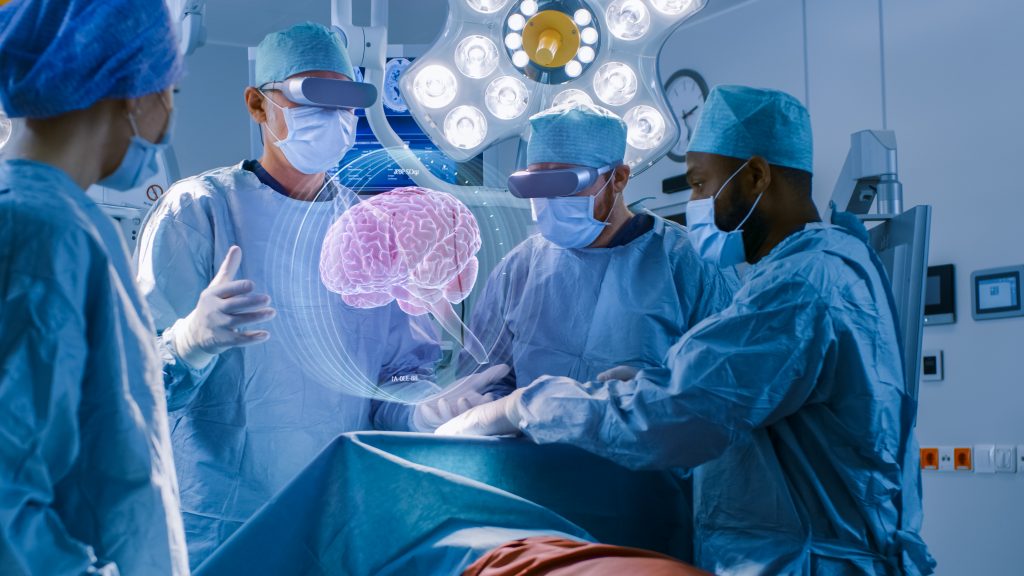 Surgeons,Wearing,Augmented,Reality,Glasses,Perform,Brain,Surgery,With,Help